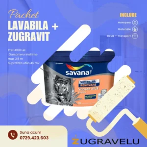 Vopsea Lavabila Savana + Zugravit suprafata utila 45 m2